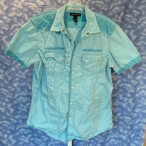 INC Short sleeve snap-front shirt, Aqua blue, Sz M